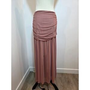 Anthropologie Maxi Skirt Ruched Dusty Pink Micro Mesh Sheer Long Large Cover Up